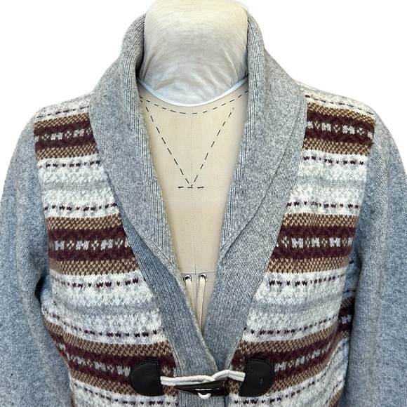 Vintage Eddie Bauer Wool Blend Fair Isle Sweater Cardigan Horn Toggle Gray XL - Picture 3 of 12